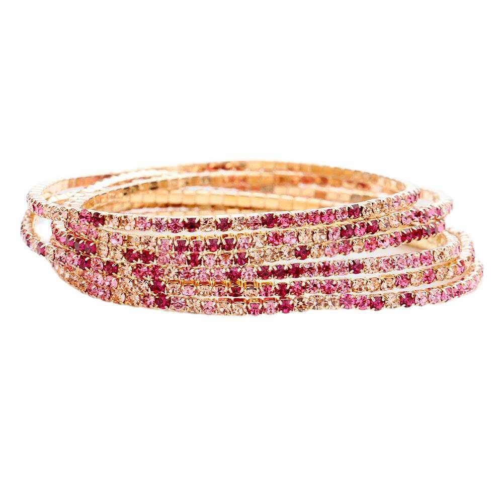 6pcs Crystal Rhinestone Stretch Layered Bracelets - Madeline Love - Flyclothing LLC