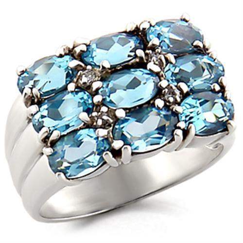 6X002 - High-Polished 925 Sterling Silver Ring with Synthetic Spinel in Sea Blue - Alamode - Flyclothing LLC