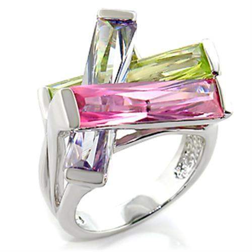 Tyree Cocktail Ring - Rhodium Brass, AAA CZ , Multi Color - 6X004 - Alamode - Flyclothing LLC