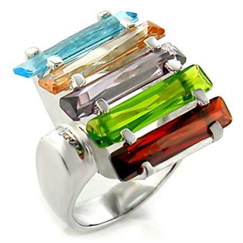Una Cocktail Ring - Rhodium Brass, AAA CZ , Multi Color - 6X007 - Alamode - Flyclothing LLC