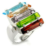 Una Cocktail Ring - Rhodium Brass, AAA CZ , Multi Color - 6X007 - Alamode