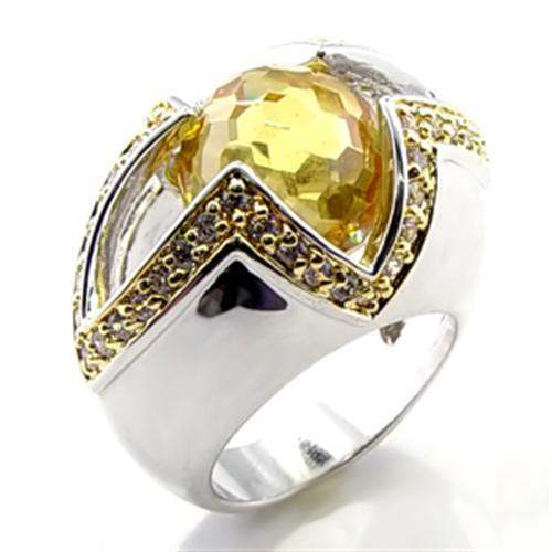 6X010 - Reverse Two-Tone Brass Ring with AAA Grade CZ in Topaz - Alamode - Flyclothing LLC