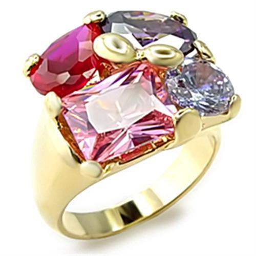 6X013 - Gold Brass Ring with AAA Grade CZ in Multi Color - Alamode - Flyclothing LLC