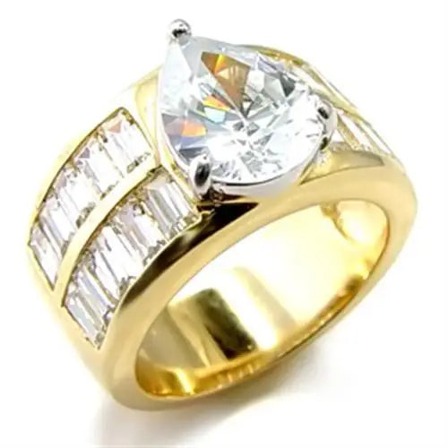 6X015 - Gold+Rhodium Brass Ring with AAA Grade CZ in Clear - Alamode - Flyclothing LLC