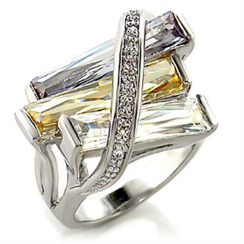 6X016 - Rhodium Brass Ring with AAA Grade CZ in Multi Color - Alamode - Flyclothing LLC