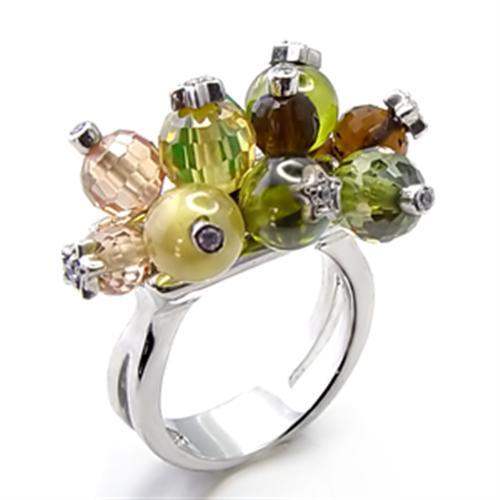6X018 - Rhodium Brass Ring with AAA Grade CZ in Multi Color - Alamode - Flyclothing LLC