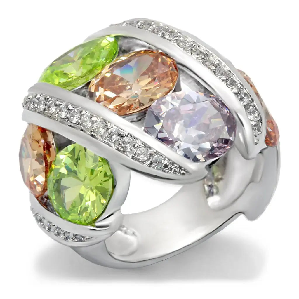 Alaina Cocktail Ring - Rhodium Brass, AAA CZ , Multi Color - 6X019 - Alamode - Flyclothing LLC
