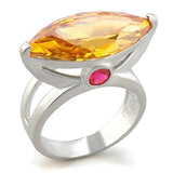 6X026 - Rhodium Brass Ring with AAA Grade CZ  in Champagne - Alamode