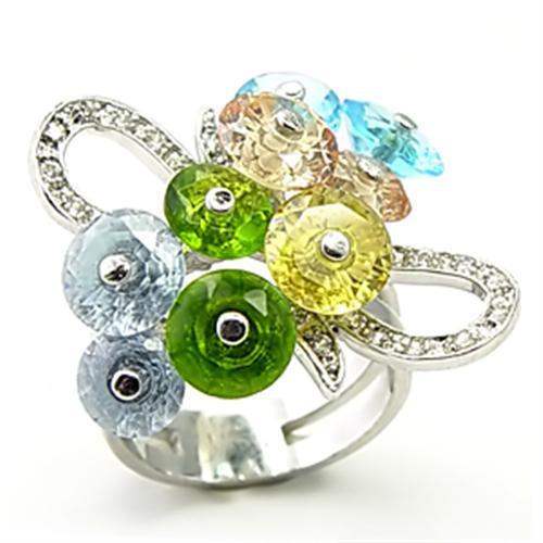 Alishba Cocktail Ring - Rhodium Brass, AAA CZ , Multi Color - 6X029 - Alamode - Flyclothing LLC