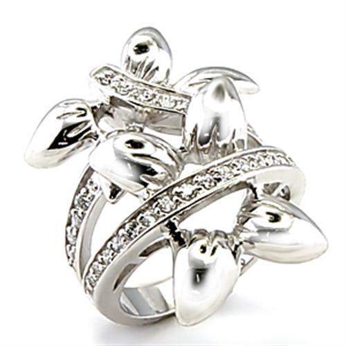 6X042 - Rhodium Brass Ring with AAA Grade CZ in Clear - Alamode - Flyclothing LLC