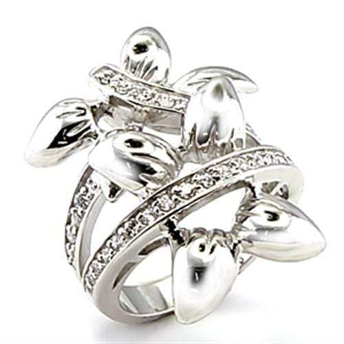6X042 - Rhodium Brass Ring with AAA Grade CZ  in Clear - Alamode