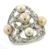 6X087 - Rhodium Brass Ring with Semi-Precious Pearl in Multi Color - Alamode