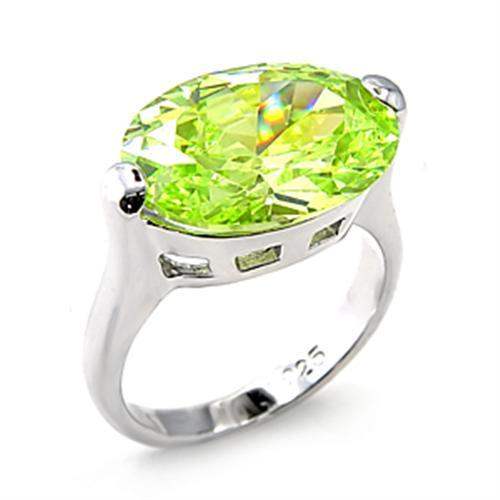 6X182 - Rhodium 925 Sterling Silver Ring with AAA Grade CZ in Apple Green color - Alamode - Flyclothing LLC