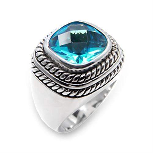 6X209 - Rhodium 925 Sterling Silver Ring with Synthetic Spinel in Sea Blue - Alamode - Flyclothing LLC