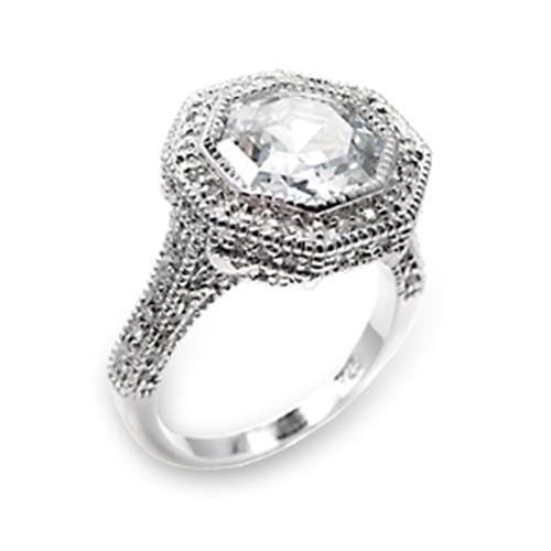 6X211 - High-Polished 925 Sterling Silver Ring with AAA Grade CZ  in Clear - Alamode