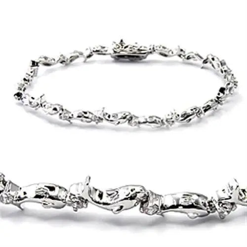 6X490 - Rhodium Brass Bracelet with AAA Grade CZ in Clear - Alamode - Flyclothing LLC