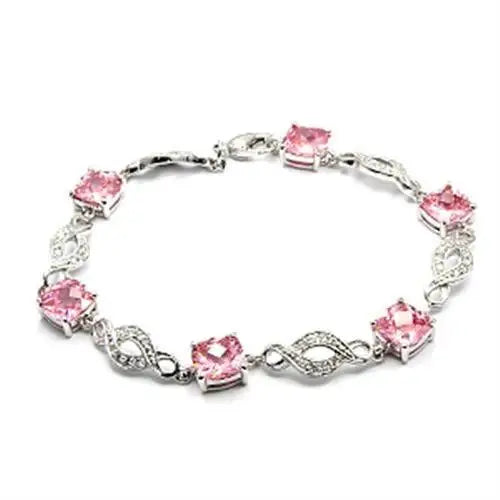 6X494 - Rhodium Brass Bracelet with AAA Grade CZ in Rose - Alamode - Flyclothing LLC