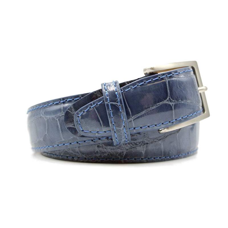 70-100-DNM ALLIGATOR Belt, Denim - Zelli Italia - Flyclothing LLC
