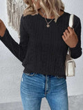 Eyelet Round Neck Long Sleeve Blouse - Trendsi - Flyclothing LLC