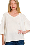 Zenana Brushed Waffle Exposed-seam 3/4 Sleeve Top - Trendsi