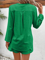 Notched Long Sleeve Top and Shorts Set - Trendsi - Flyclothing LLC