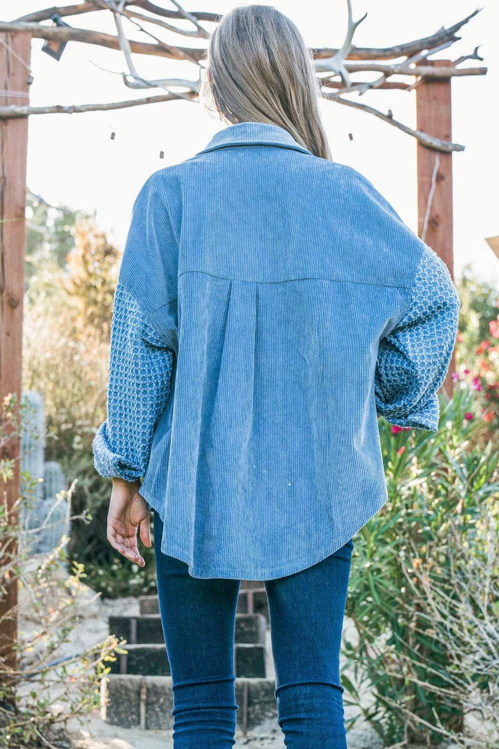 And The Why Button Down Corduroy Contrast Texture Long Sleeve Shacket - Trendsi - Flyclothing LLC