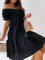 Smocked Off-Shoulder Mini Dress - Trendsi - Flyclothing LLC