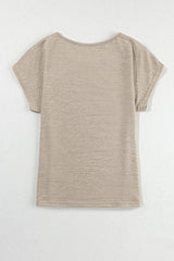 Decorative Button Graphic Round Neck Short Sleeve T-Shirt - Trendsi - Flyclothing LLC