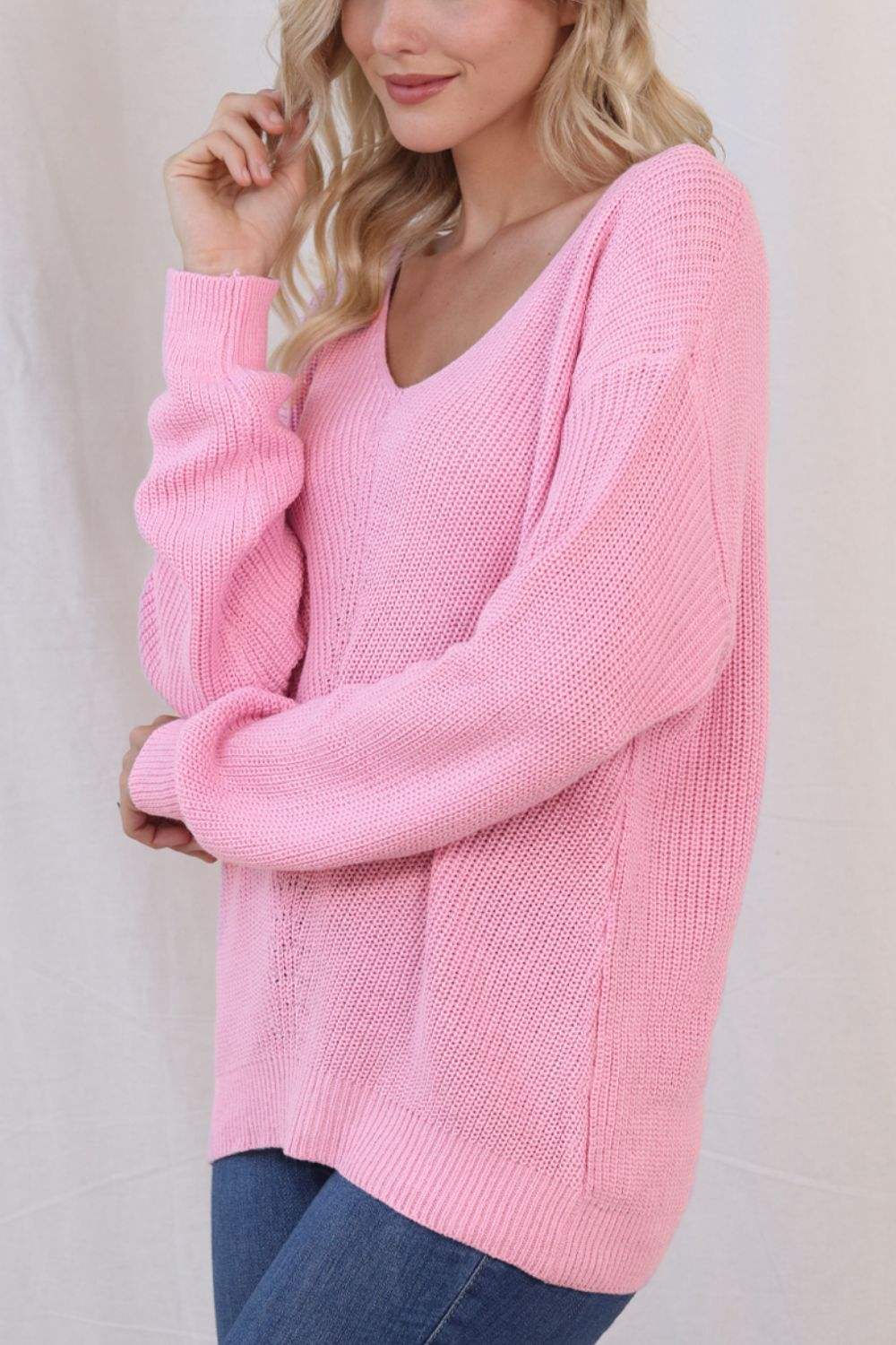 V-Neck Drop Shoulder Sweater - Trendsi - Flyclothing LLC