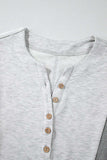 Two Tone Contrast Waffle Knit Patched Buttoned V Neck Top - Trendsi - Flyclothing LLC