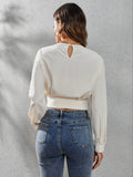 Round Neck Long Sleeve Blouse - Trendsi