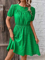 Ruched Round Neck Short Sleeve Mini Dress - Trendsi - Flyclothing LLC