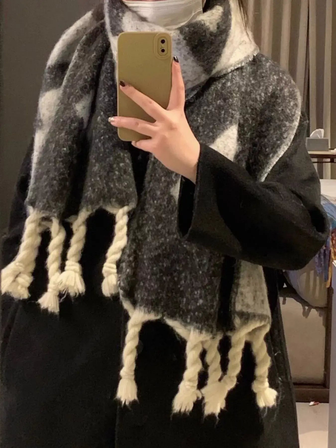 Oversized Chunky Knit Fringe Scarf - Trendsi - Flyclothing LLC