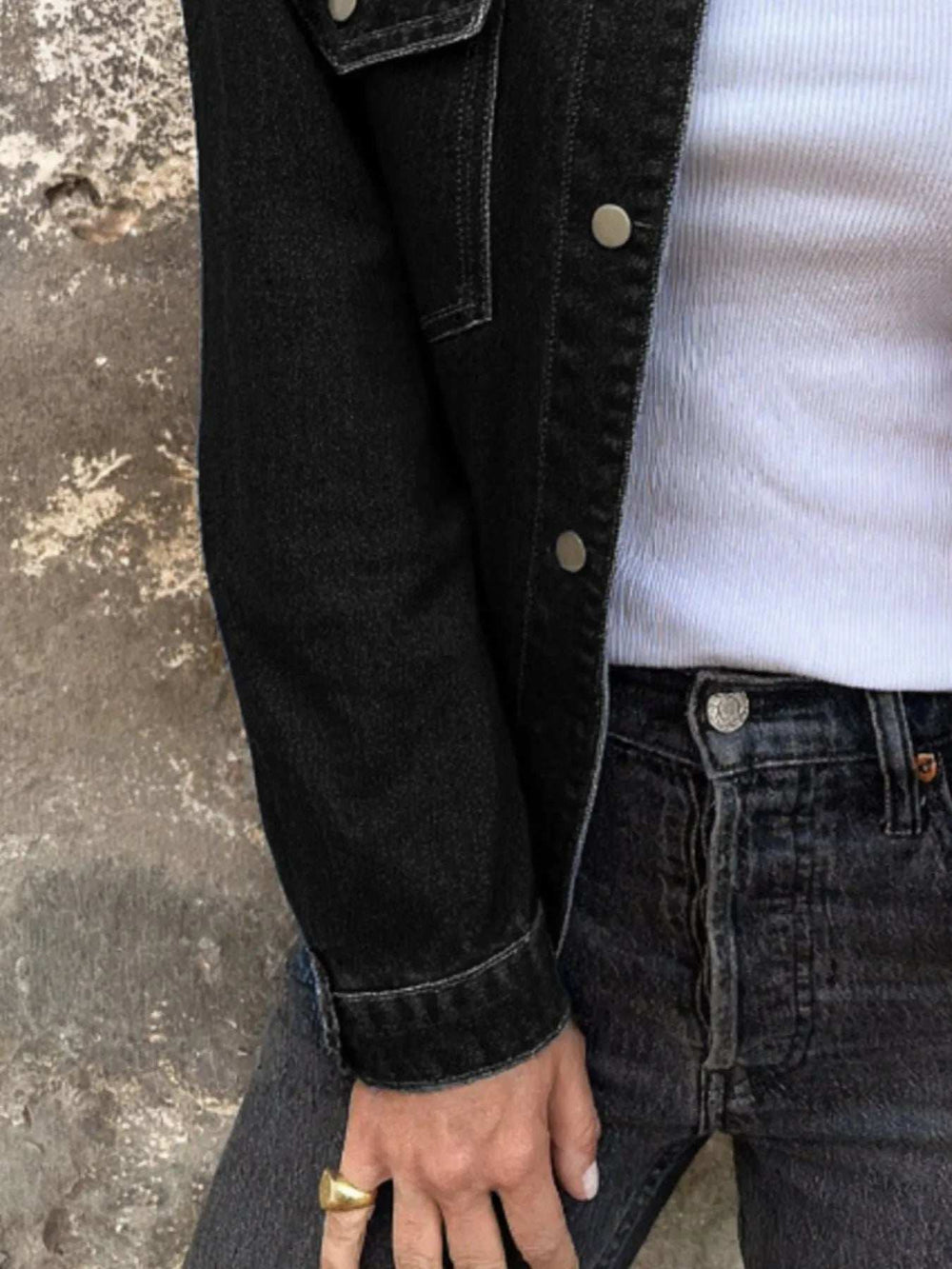 Button Up Long Sleeve Denim Jacket - Trendsi - Flyclothing LLC