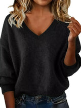 Full Size V-Neck Dropped Shoulder Sweater Plus Size - Trendsi - Flyclothing LLC
