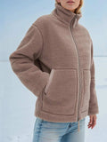 Turtleneck Zip Up Long Sleeve Plush Jacket - Trendsi - Flyclothing LLC