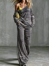 Striped Boat Neck Top and Pants Set - Trendsi - Flyclothing LLC