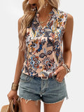 Printed Notched Sleeveless Top - Trendsi