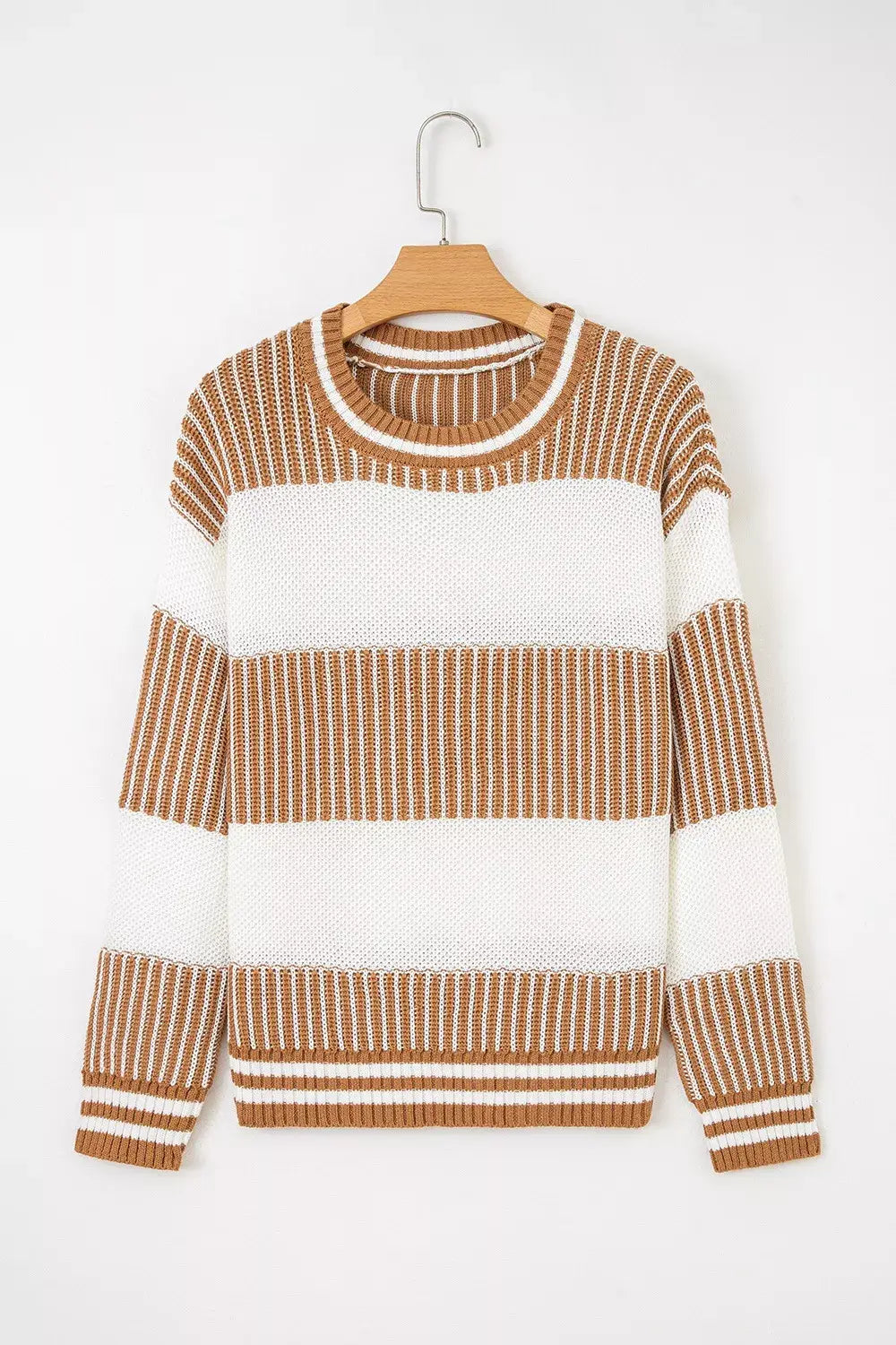 Striped Knit Long Sleeve Sweater - Trendsi - Flyclothing LLC