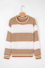 Striped Knit Long Sleeve Sweater - Trendsi - Flyclothing LLC