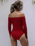 Perfee Decorative Button Off-Shoulder Long Sleeve Bodysuit - Trendsi