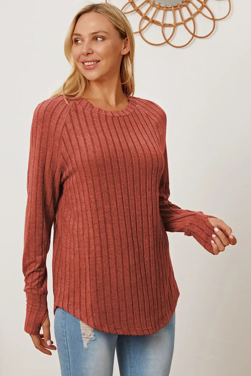 Basic Bae Full Size Ribbed Thumbhole Sleeve T-Shirt - ShopBasicbae - Flyclothing LLC
