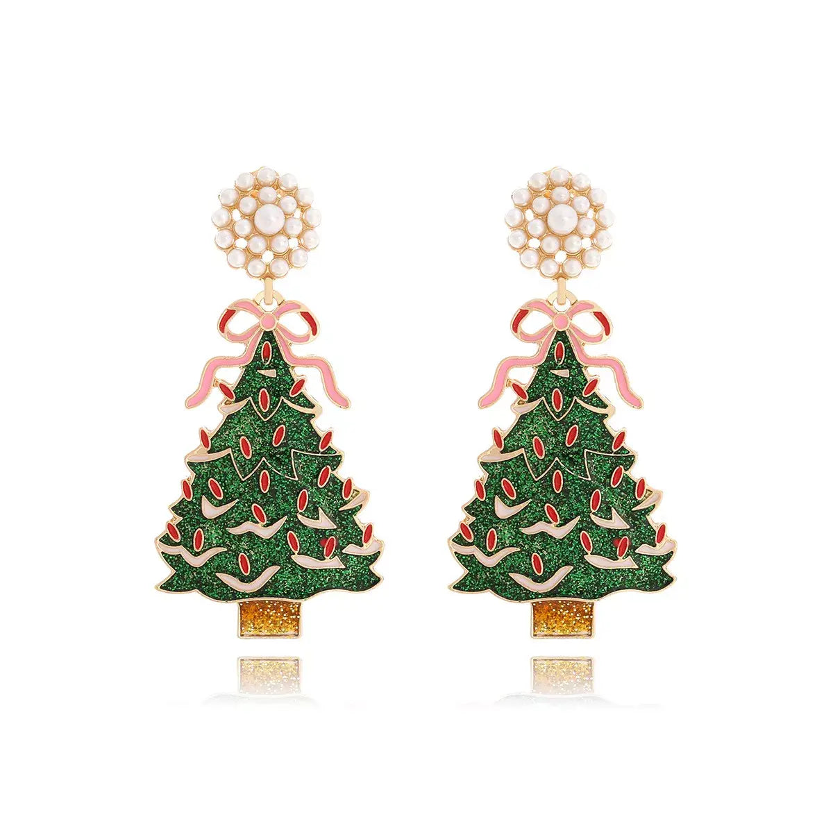 Christmas Tree Dangle Earrings with Pearl - Trendsi - Flyclothing LLC