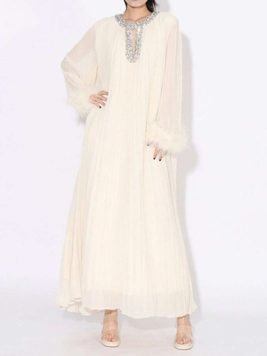 Rhinestone Long Sleeve Maxi Dress - Trendsi - Flyclothing LLC