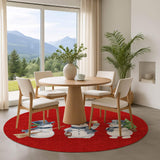 8' Red And White Christmas Snowmen Washable Round Rug With UV Protection - HomeRoots - Flyclothing LLC