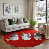 8' Red And White Christmas Snowmen Washable Round Rug With UV Protection - HomeRoots - Flyclothing LLC