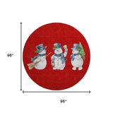 8' Red And White Christmas Snowmen Washable Round Rug With UV Protection - HomeRoots - Flyclothing LLC