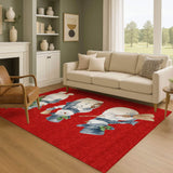 10' X 14' Red And White Christmas Snowmen Washable Area Rug With UV Protection - HomeRoots - Flyclothing LLC