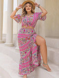 Plus Size Printed V-Neck Half Sleeve Top and Skirt Set - Trendsi - Flyclothing LLC