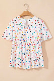 Polka Dot Short Sleeve Tiered Ruffled Babydoll Blouse - Trendsi - Flyclothing LLC